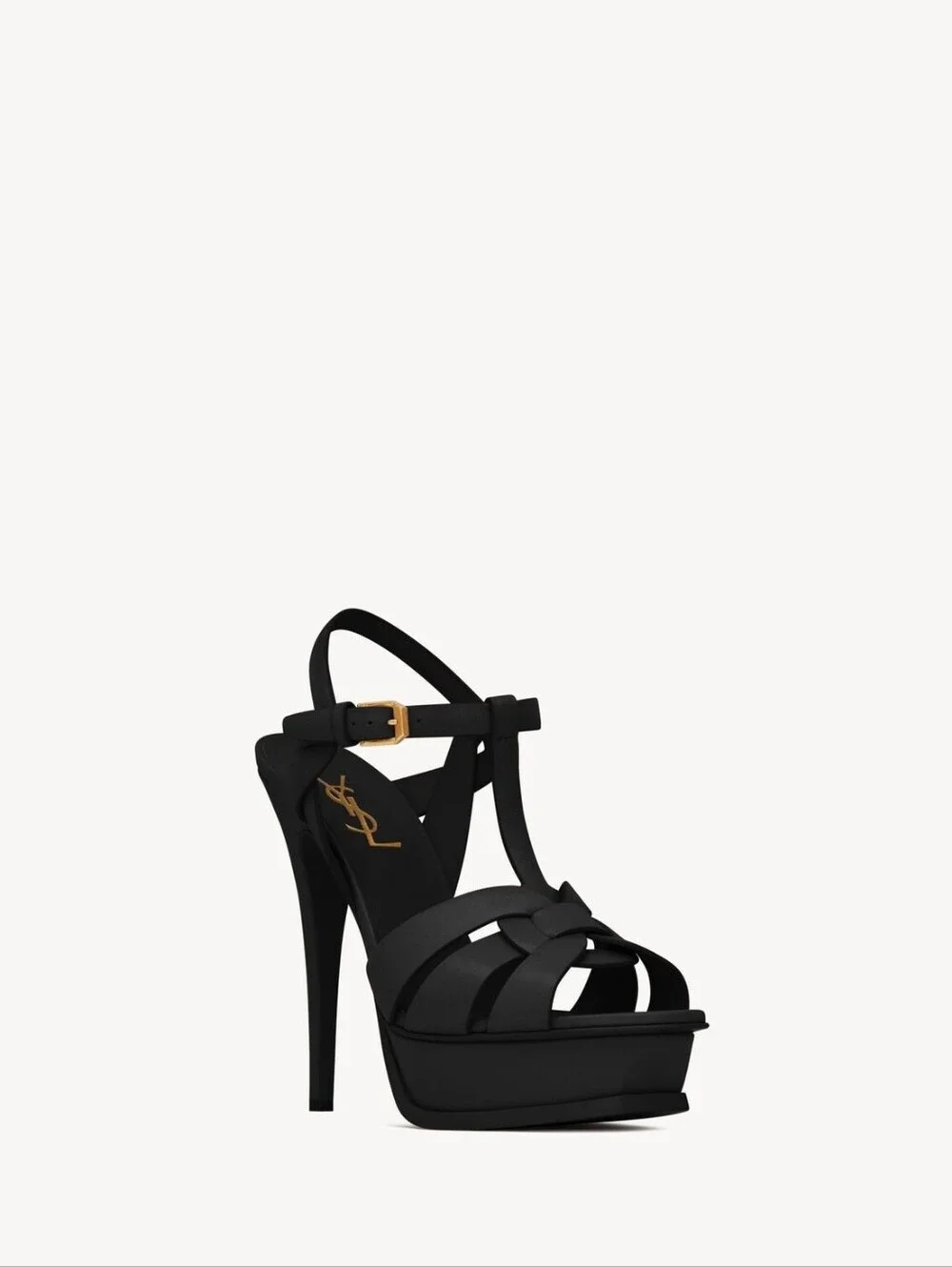 Saint Laurent Black Braided Platform Sandals with Gold-tone Buckles - Picture 2 of 13